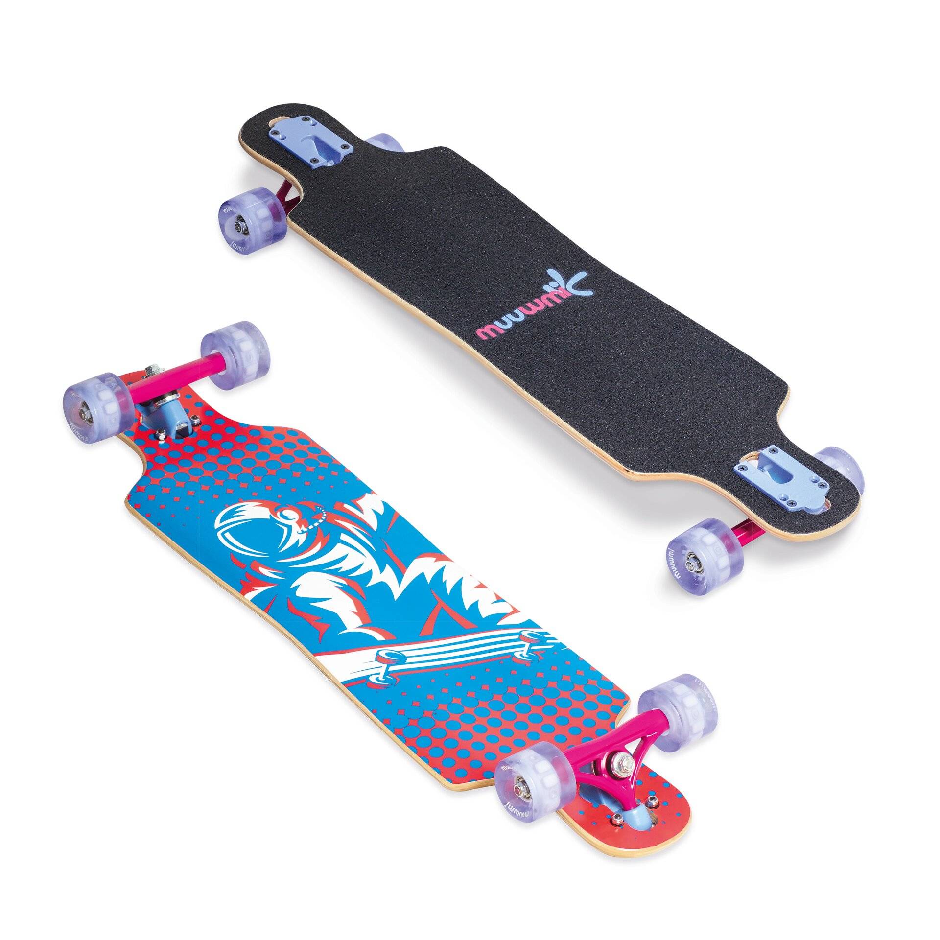 muuwmi Longboard Compact ABEC 7 Space, mit Leuchtrollen