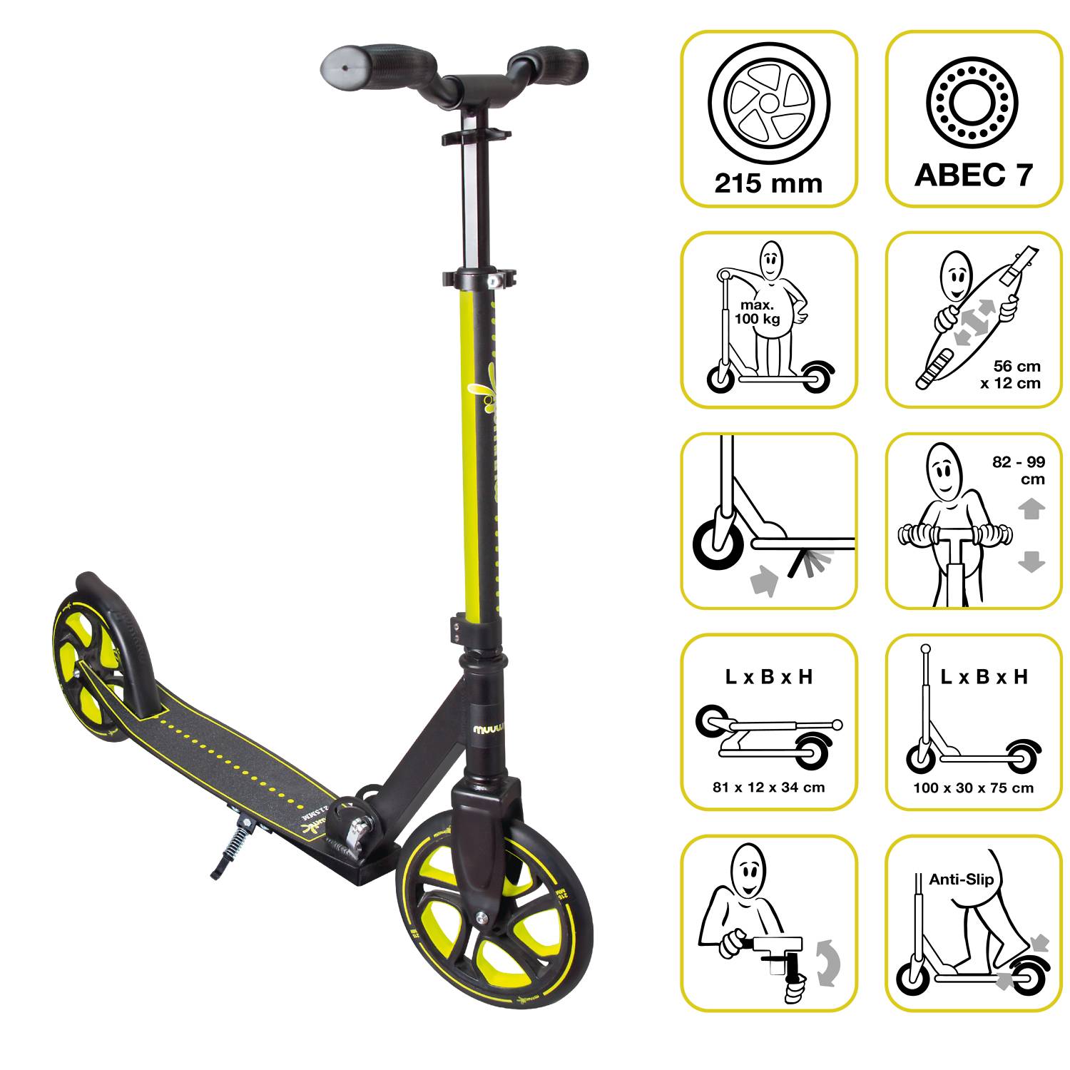 muuwmi Aluminium Scooter Pro 215 mm lime