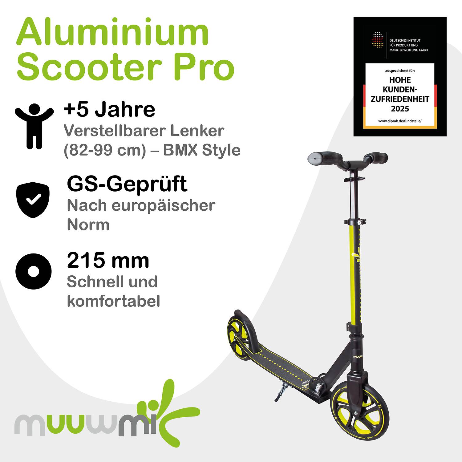 muuwmi Aluminium Scooter Pro 215 mm lime