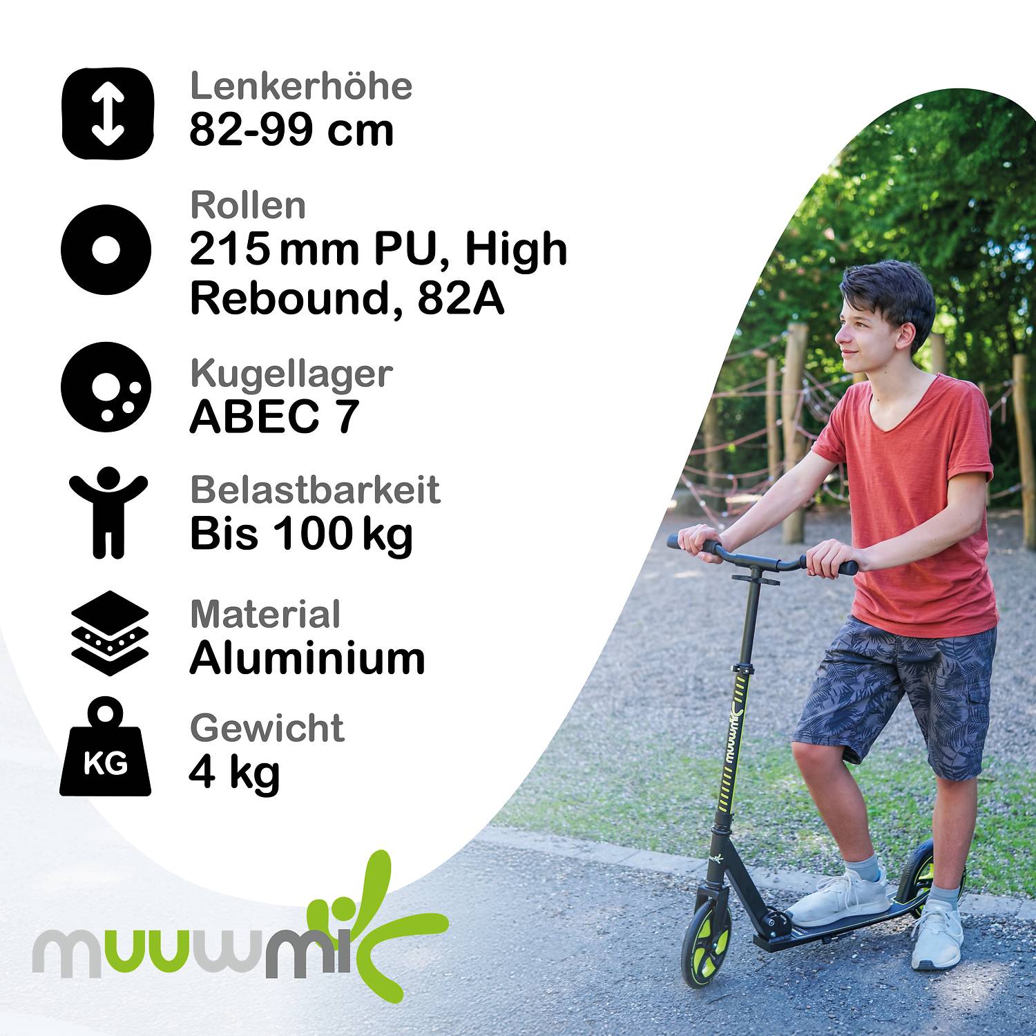 muuwmi Aluminium Scooter Pro 215 mm lime