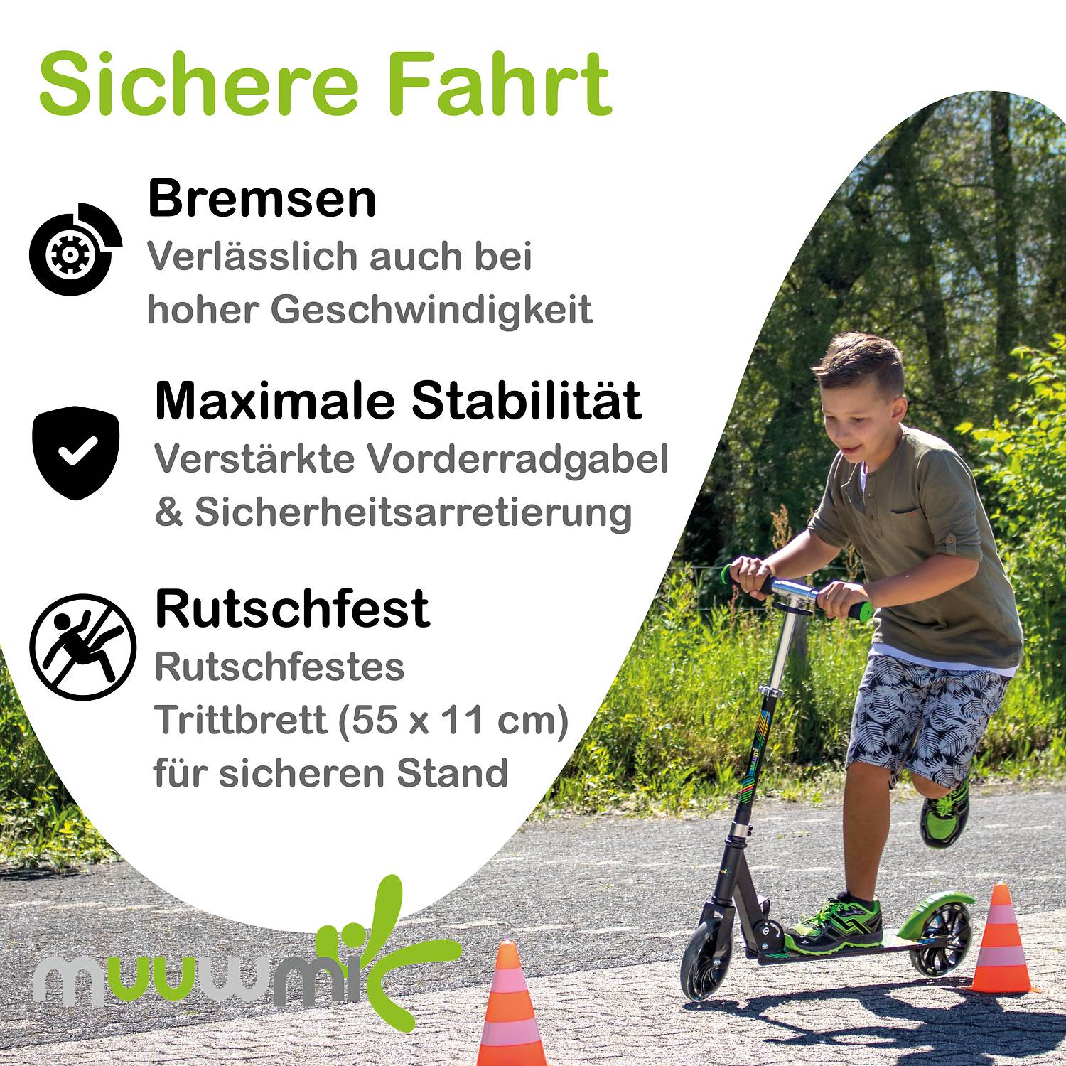 muuwmi Aluminium Scooter Neon 180 mm, mit Leuchtrollen
