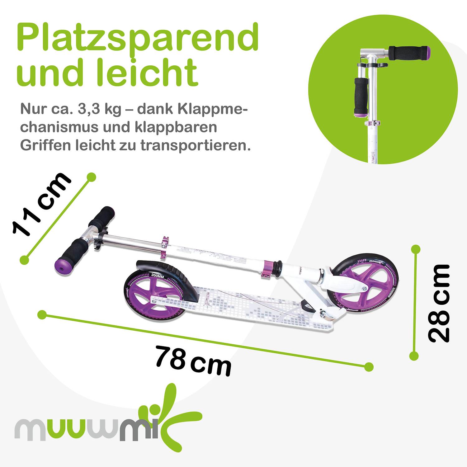 muuwmi Aluminium Scooter 200 mm weiß-lila