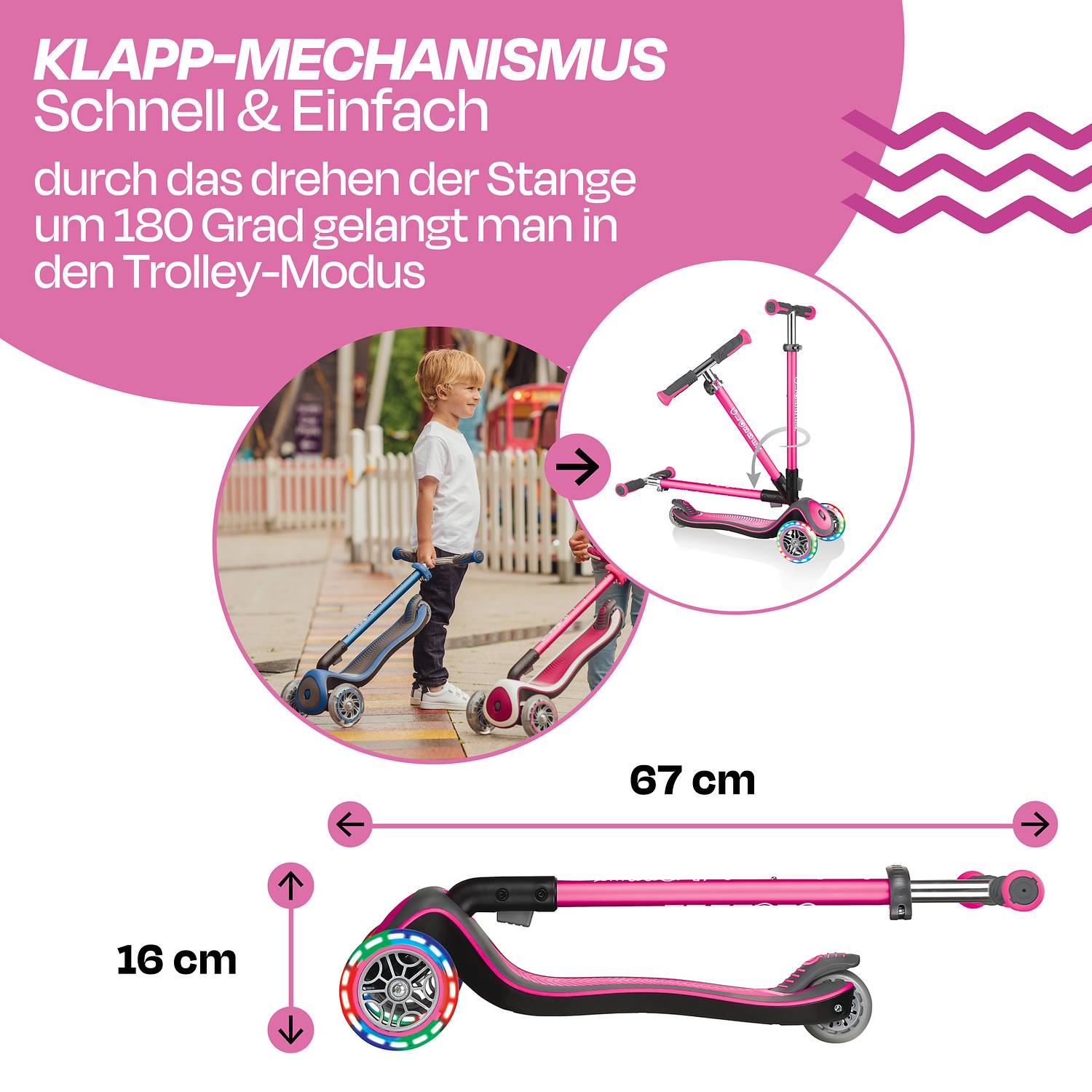 GLOBBER ELITE DELUXE LIGHTS pink, mit Leuchtrollen