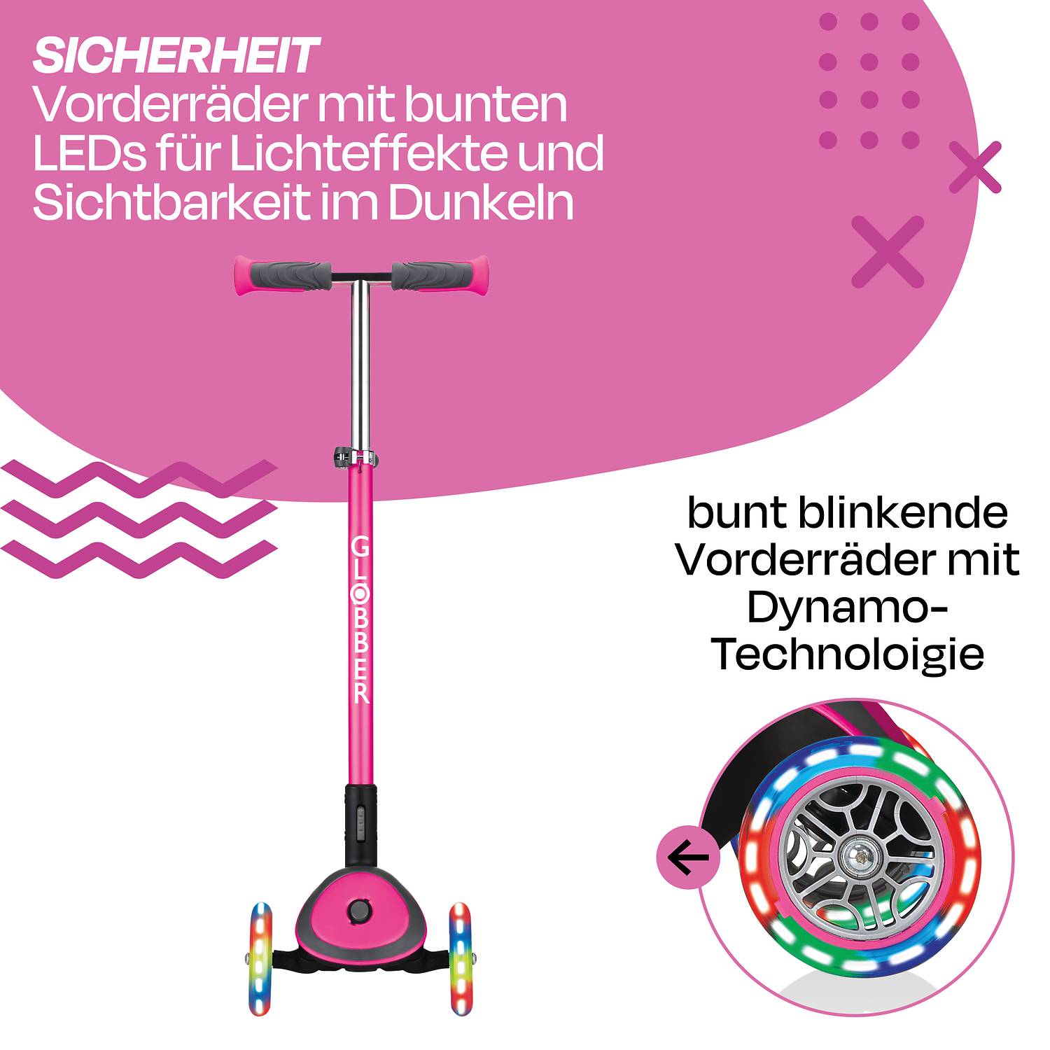 GLOBBER ELITE DELUXE LIGHTS pink, mit Leuchtrollen