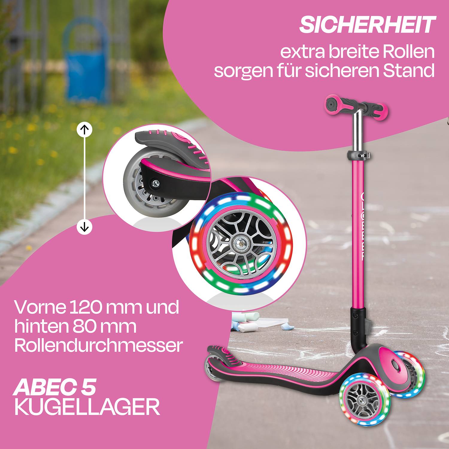 GLOBBER ELITE DELUXE LIGHTS pink, mit Leuchtrollen