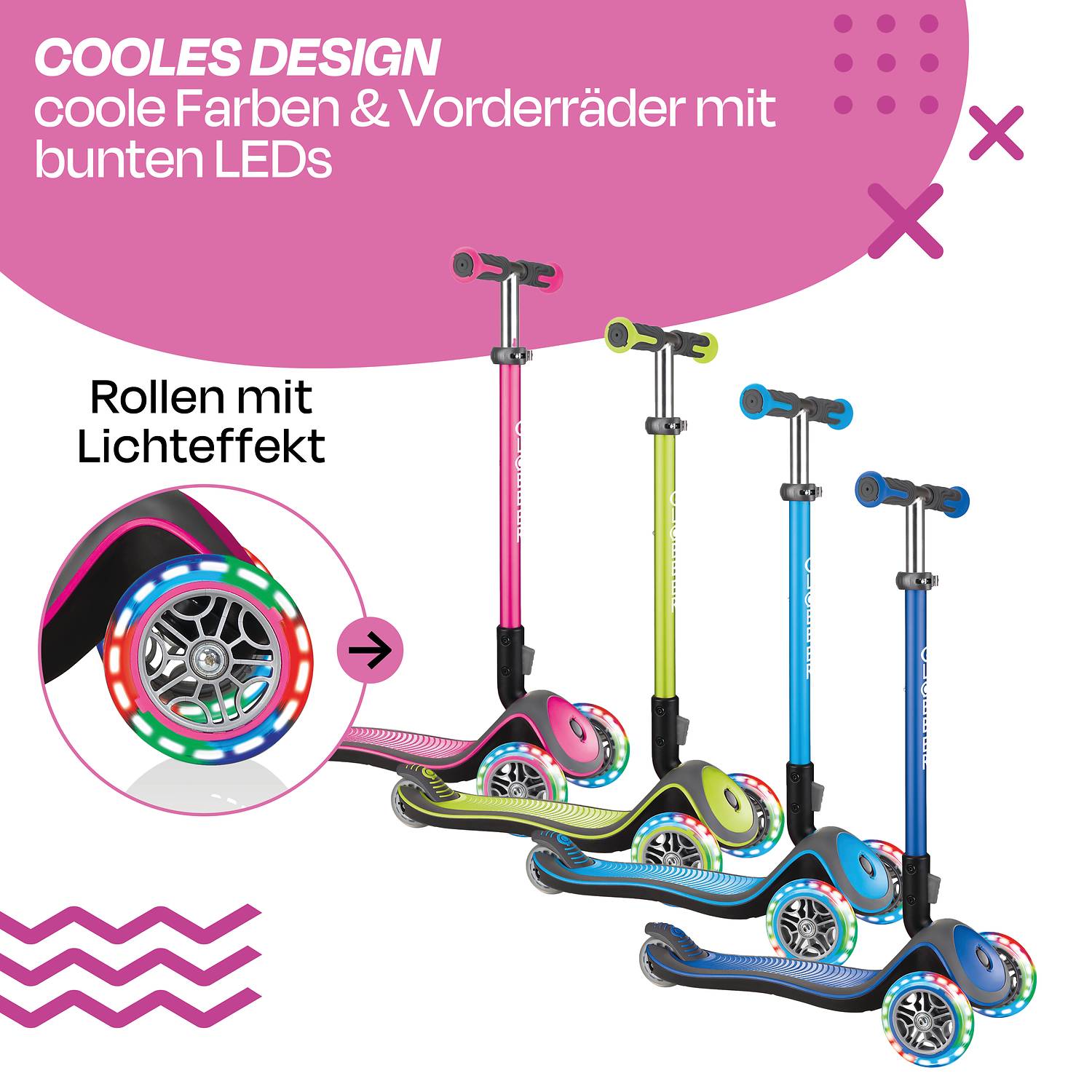 GLOBBER ELITE DELUXE LIGHTS pink, mit Leuchtrollen