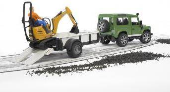 BRUDER Land Rover Defender with trailer, CAT and man
