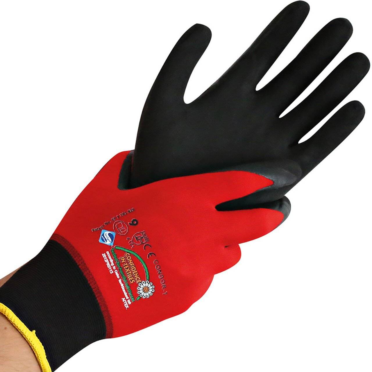 Nylon/Elastan Feinstrickhandschuh ERGO STAR Nitril-Mikroschaumbeschichtung, rot, Größe M