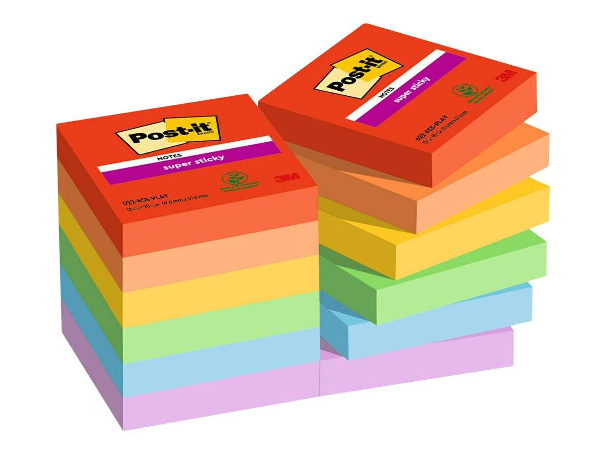Post-it® Super Sticky Playful Haftnotizen extrastark farbsortiert, 12 Blöcke