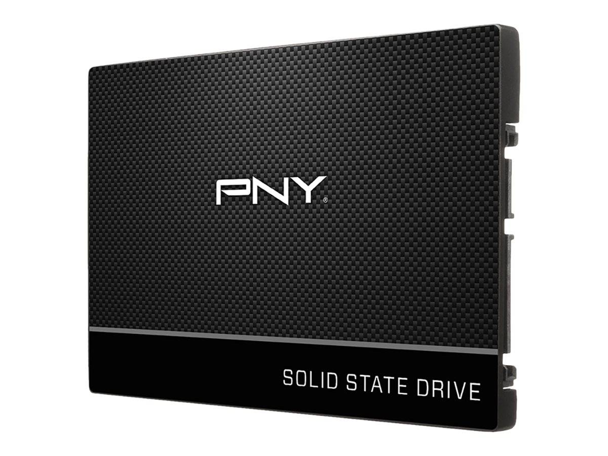 Eine schwarze PNY Solid-State-Drive mit strukturiertem Design und den Worten 