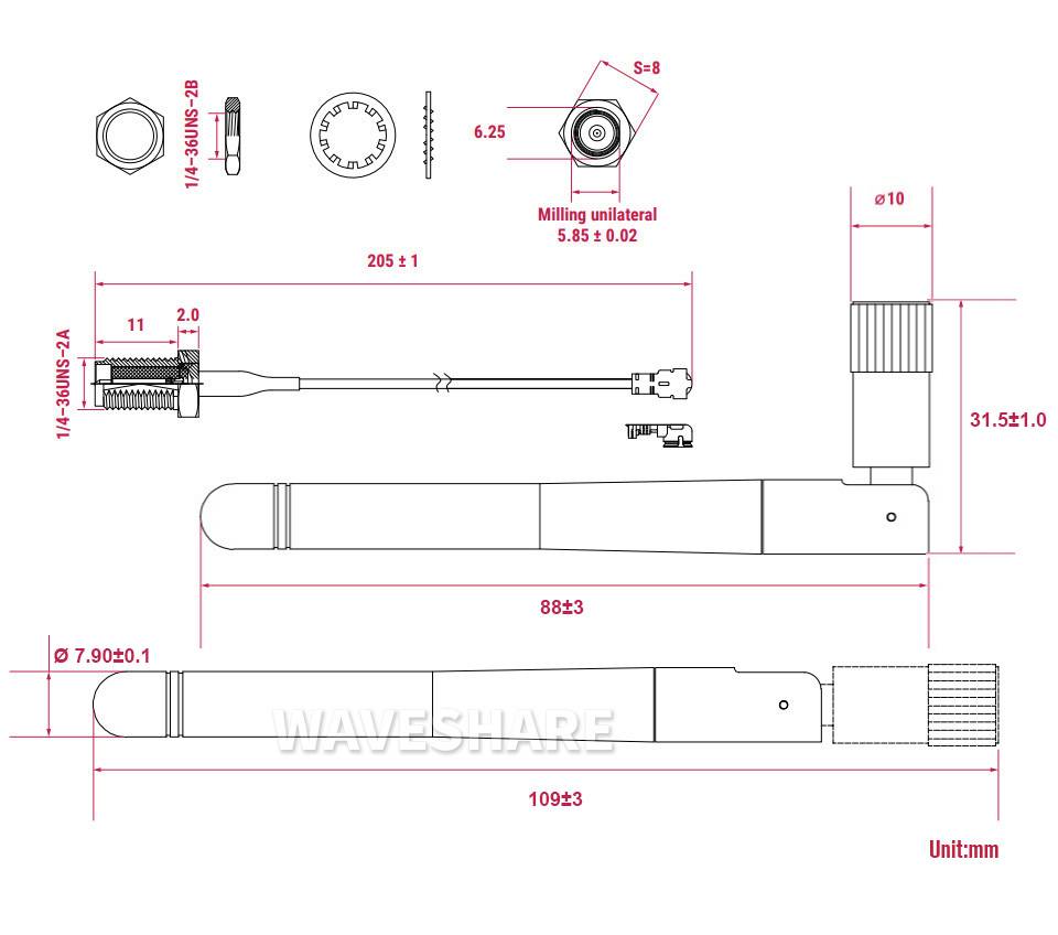 WaveShare 2.4G/5G WiFi Antenna for Raspberry Pi Compute Module 4 CM4