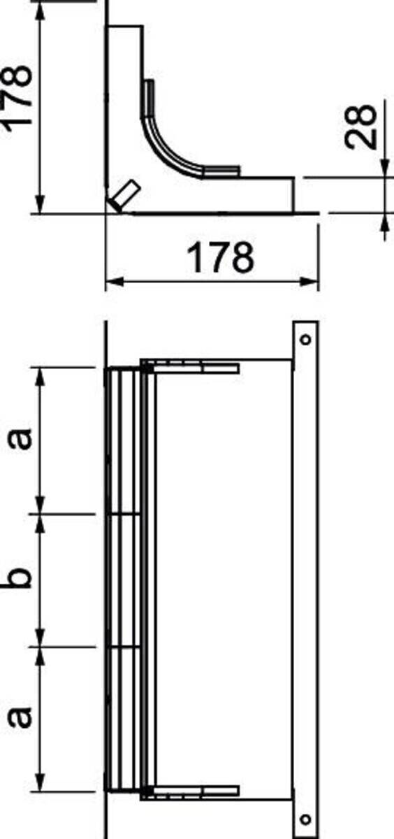 178' Maß für die Länge einer mechanischen Komponente, mit gekennzeichneten Abschnitten 'a' und 'b', die unterschiedliche Höhen angeben.