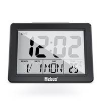 Mebus 25739, Quarzwecker, Rechteck, Schwarz, 12/24 h, F, °C, Blau