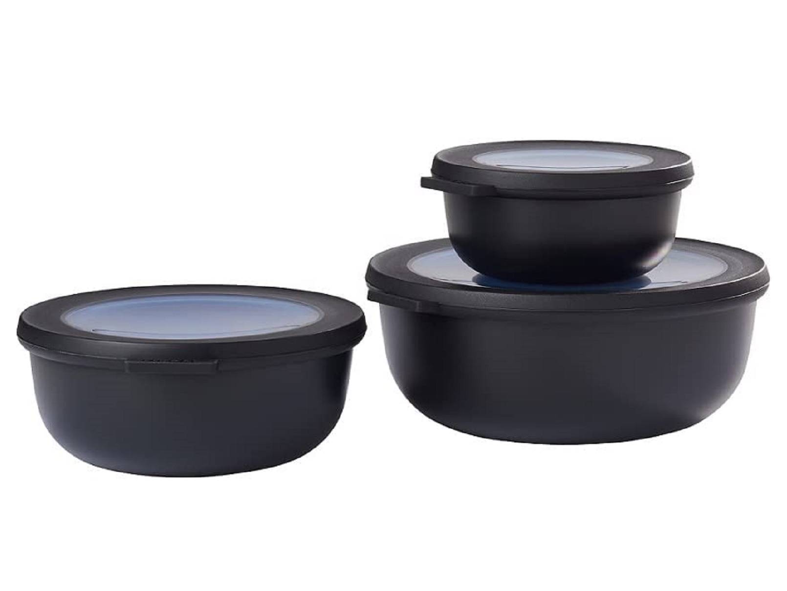 Mepal - Cirqula Multischüssel-Set 3–teilig rund Nordic black – 350, 750 und 1250 ml – Verwendbar als Vorratdose, Kühlschrankdose, Gefrierdose,