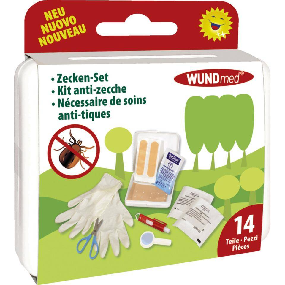 WUNDmed® Zeckenset, 14-teilig, Zeckenzange, Schere, Handschuhe, Lupe, Pflaster