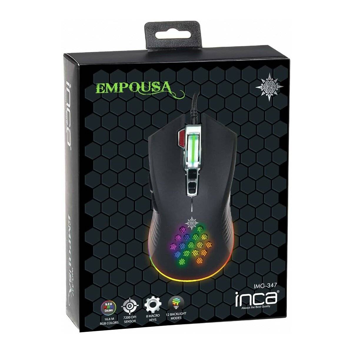 INCA IMG-347 Emmpousa RGB 7200 DPI Maktrotasten Professionelle Gaming-Maus schwarz