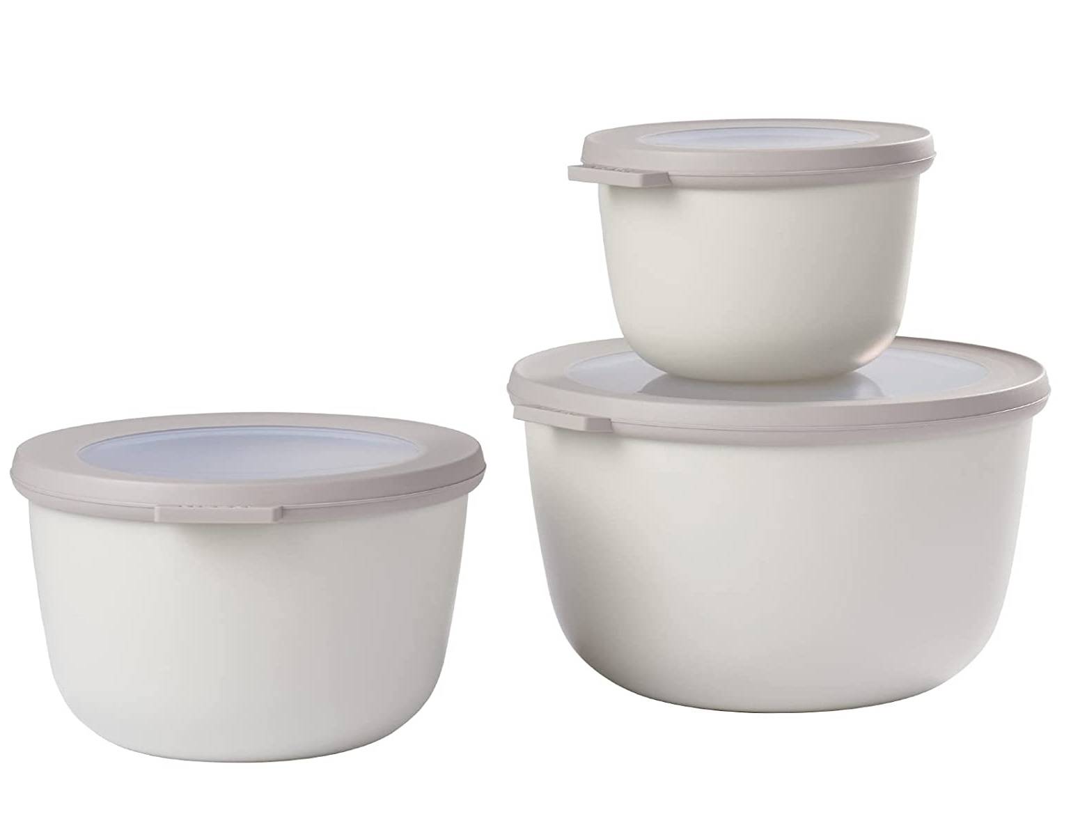 Mepal - Cirqula Multischüssel-Set 3–teilig rund Nordic white – 500, 1000 und 2000 ml – Verwendbar als Vorratdose, Kühlschrankdose, Gefrierdose
