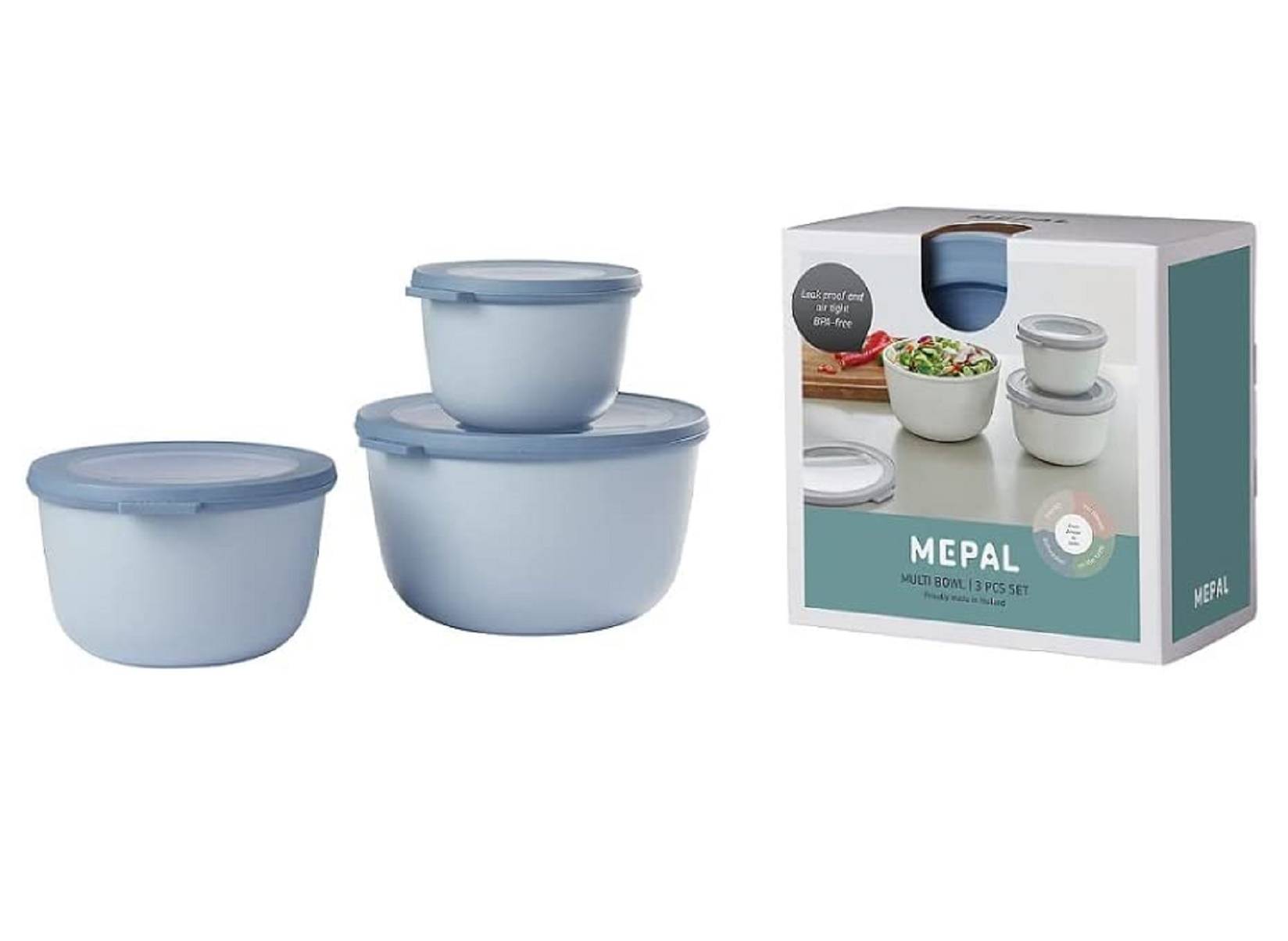Mepal Multischüssel-Set Cirqula 3-teilig – Nordic blue – hoch und rund –Inhalt: 500, 1000, 2000 ml – bruchfestes Material - auslaufsicher –