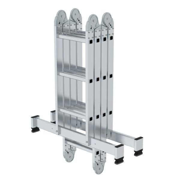 Zusammenklappbare Aluminium-Handwagen-Leiter mit mehreren Stufen und Rädern zum Transportieren und Lagern.