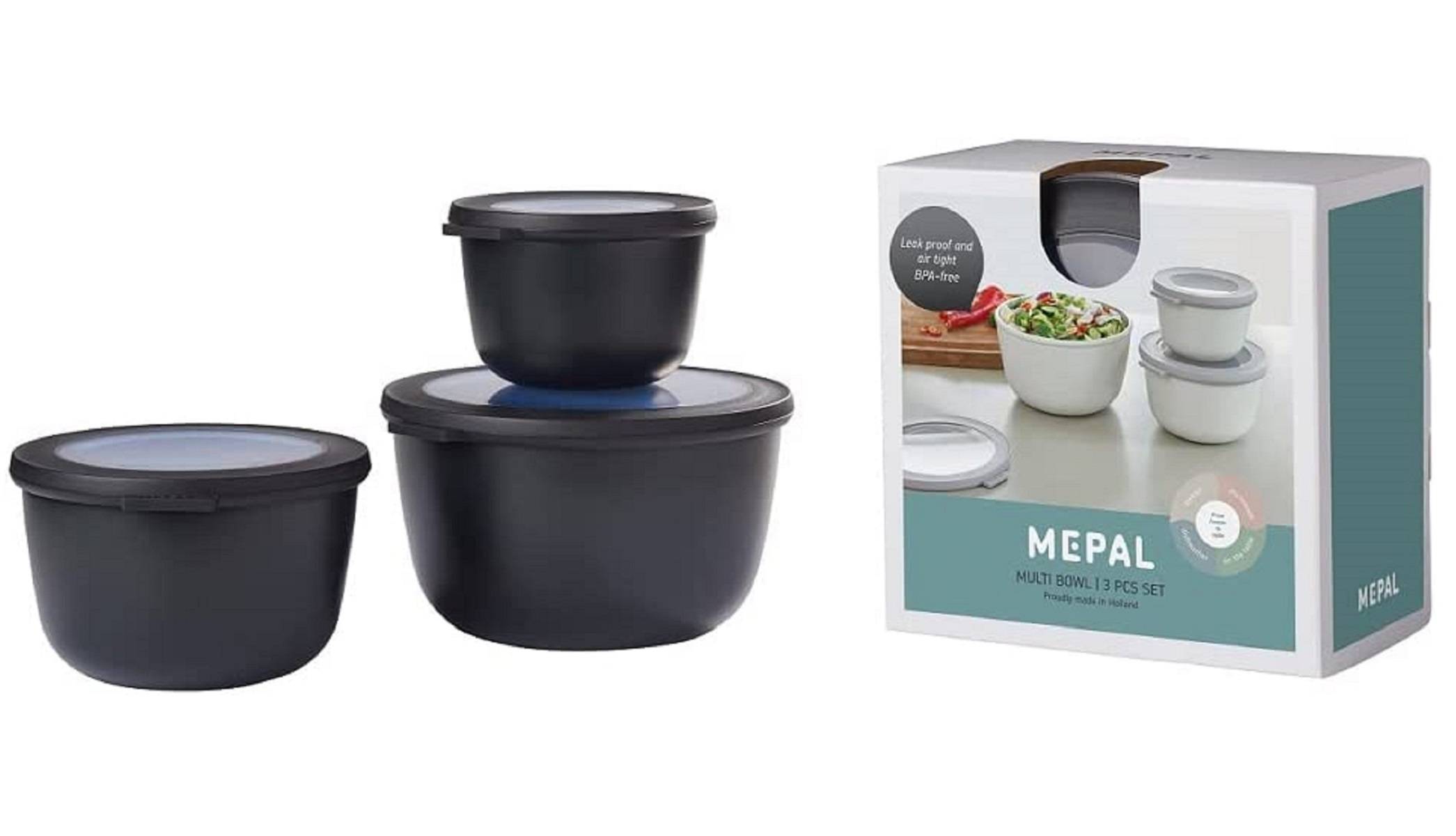 Mepal - Cirqula Multischüssel-Set 3–teilig rund Nordic black – 500, 1000 und 2000 ml – Verwendbar als Vorratdose, Kühlschrankdose, Gefrierdose