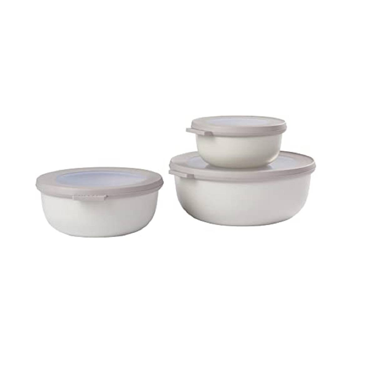 Mepal - Cirqula Multischüssel-Set 3–teilig rund Nordic white – 350, 750 und 1250 ml – Verwendbar als Vorratdose, Kühlschrankdose, Gefrierdose,