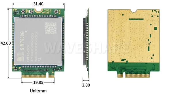 WaveShare SIM7600G-H-M.2 SIMCom 4G LTE Cat-4 Module GNSS M.2 Connector