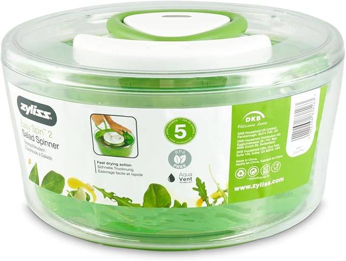 Zyliss E940011 Easy Spin 2 Salatschleuder, Klein, Kunststoff, Grün, Salattrockner inklusive Salatschüssel, Aquavent Technologie