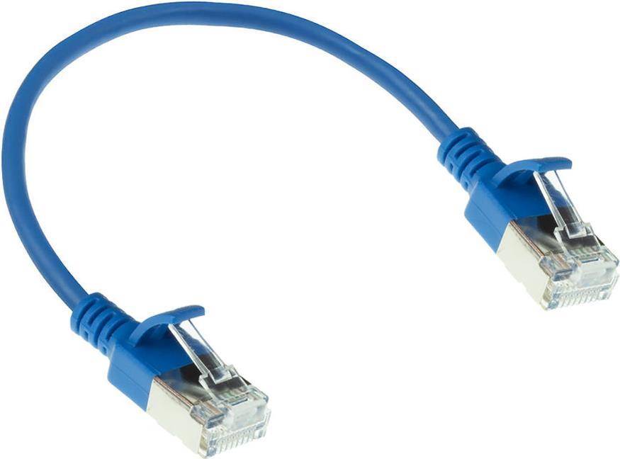 ACT Blue 0.15 meter LSZH U/FTP CAT6A datacenter slimline patch cable snagless with RJ45 connectors (DC7630)