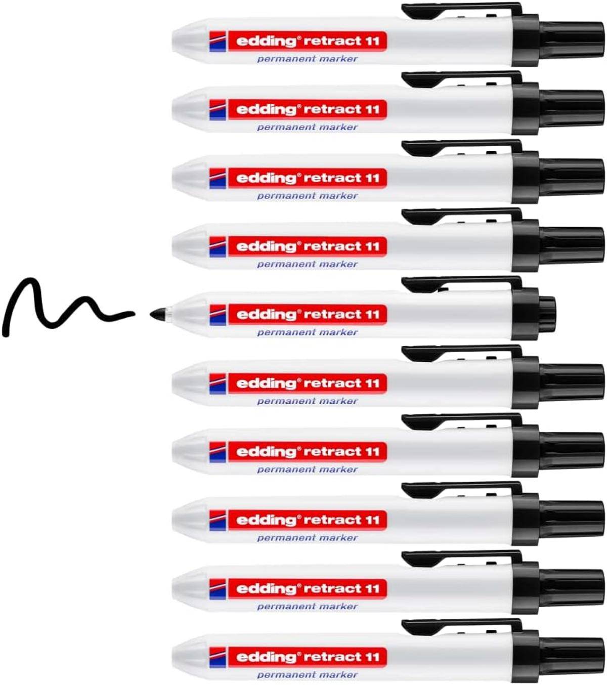 edding retract 11 Permanentmarker black 10 Stifte Rundspitze 1,5-3 mm wasserfes