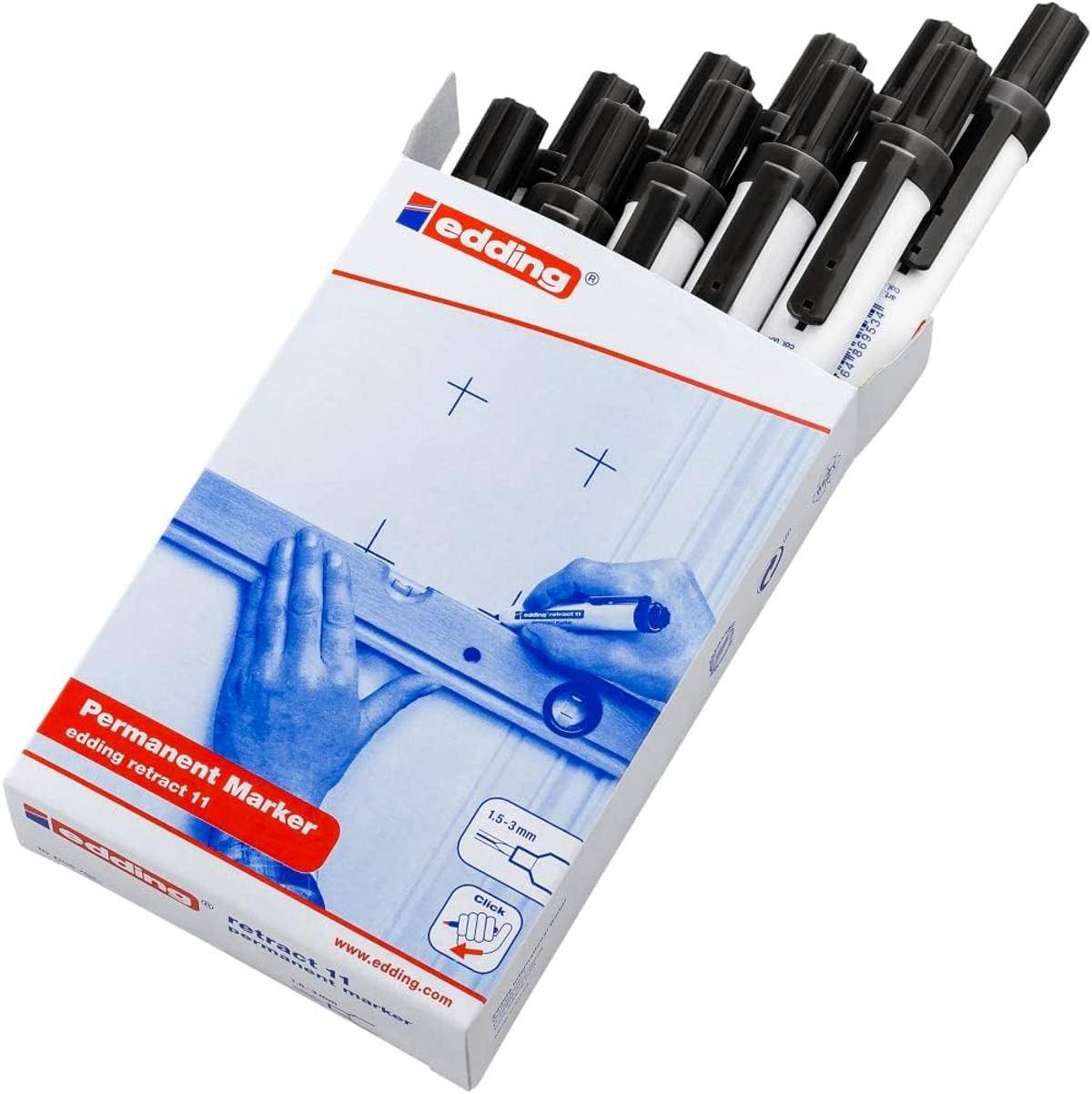 edding retract 11 Permanentmarker black 10 Stifte Rundspitze 1,5-3 mm wasserfes