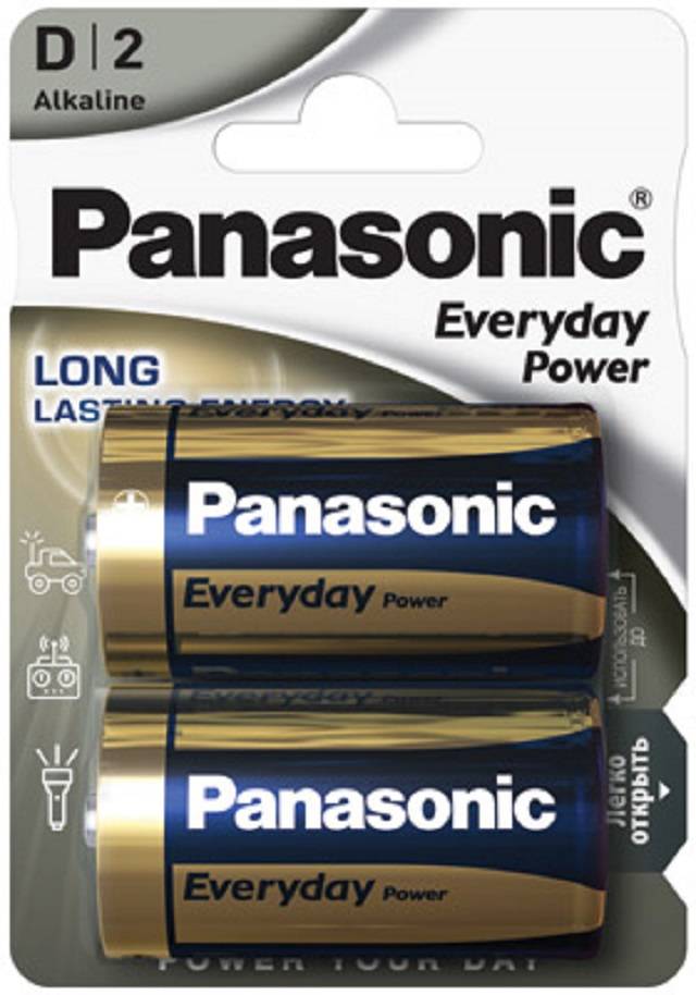 Panasonic D-Größen-Alkalibatterien, Zweierpack, mit den Aufschriften „Everyday Power