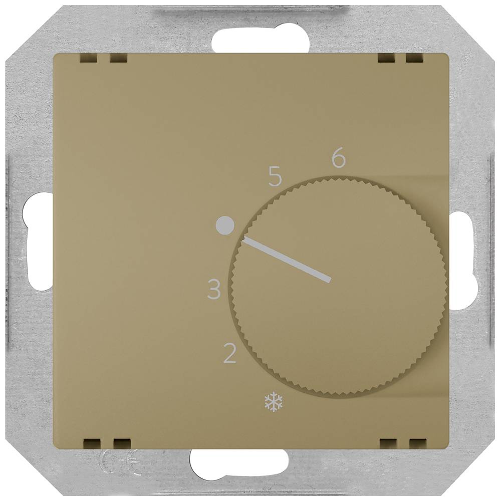 Beige Thermostat-Wahlschalter, auf 6 eingestellt, mit Temperaturoptionen von 1 bis 6. Ein Schneeflocken-Symbol am unteren Rand zeigt die Kälteeinstellung an.