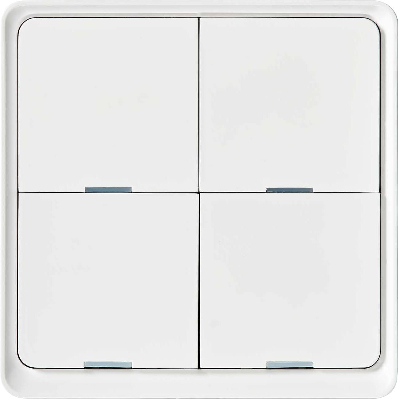 Ein weißer Wandschalter mit vier Tasten und einem schlichten, modernen Design.