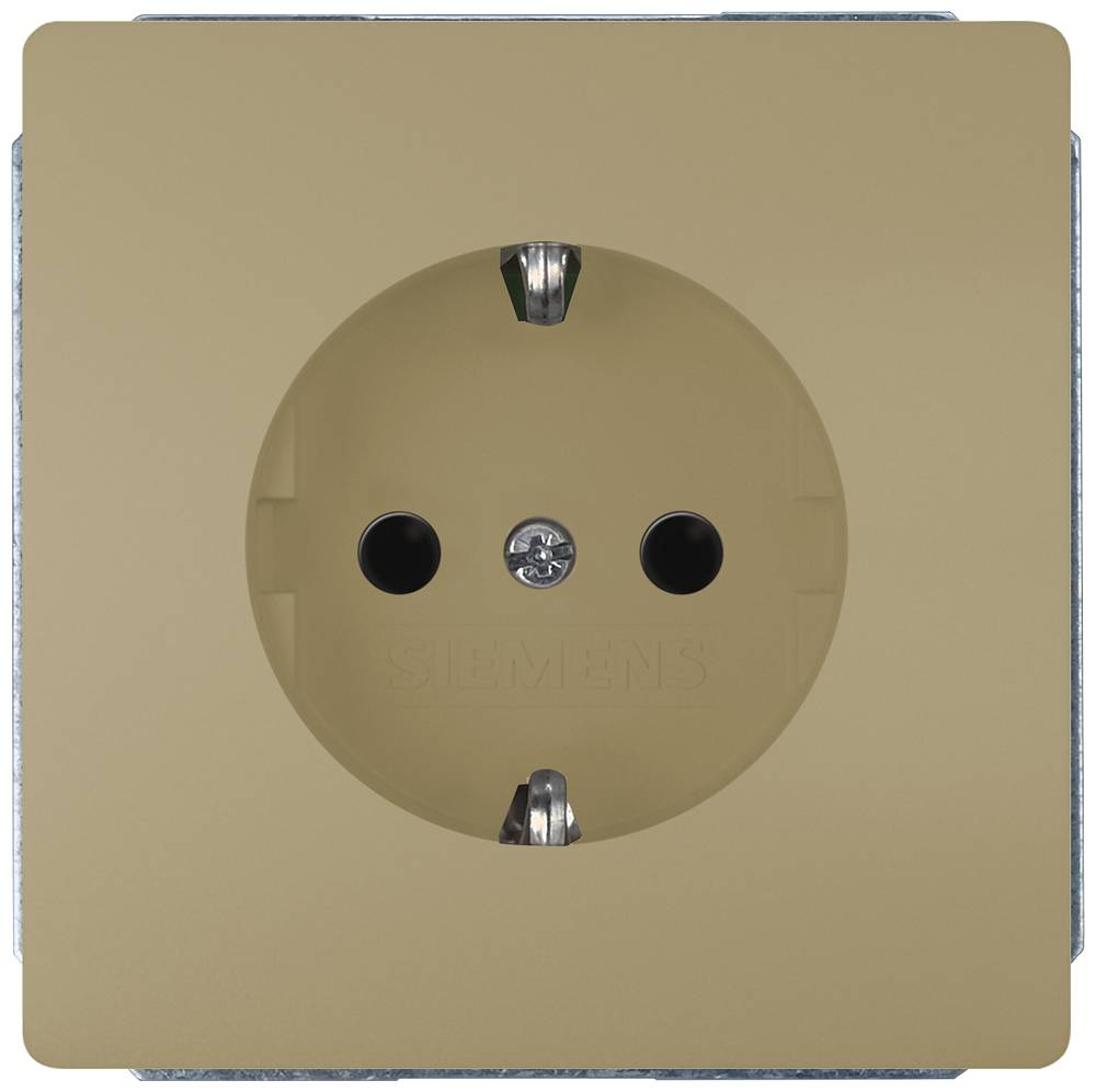 Eine beige Steckdose an der Wand mit zwei runden Löchern und einem Erdungsschlitz in der Mitte, wahrscheinlich für europäische Steckertypen verwendet.