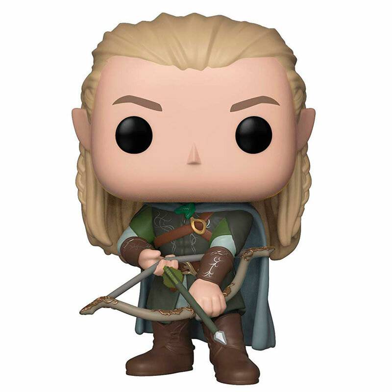 Vinylfigur eines Elfenbogenschützen mit blondem Haar, grüner Kleidung und einem Bogen, frontal stehend auf weißem Hintergrund.