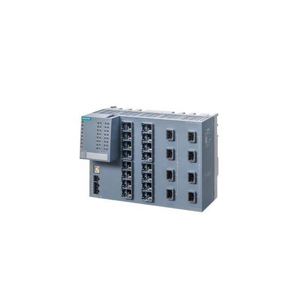 Eine graue elektronische Steuereinheit mit mehreren Anschlüssen und Signalleuchten, die wahrscheinlich Teil eines industriellen Automatisierungssystems ist.