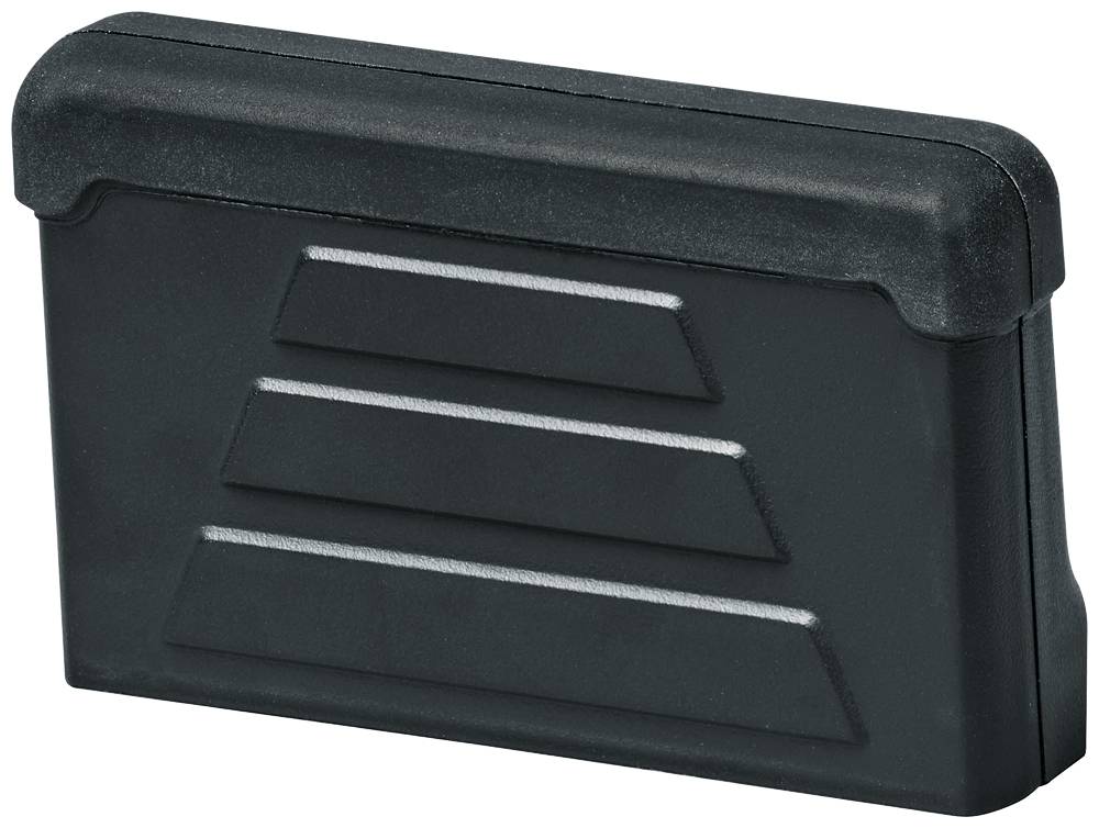 Ein schwarzer Kunststoff-Lüftungsdeckel mit drei geschlitzten Öffnungen, die für den Luftstrom ausgelegt sind und wahrscheinlich in automobilen oder Haushaltsanwendungen verwendet werden.