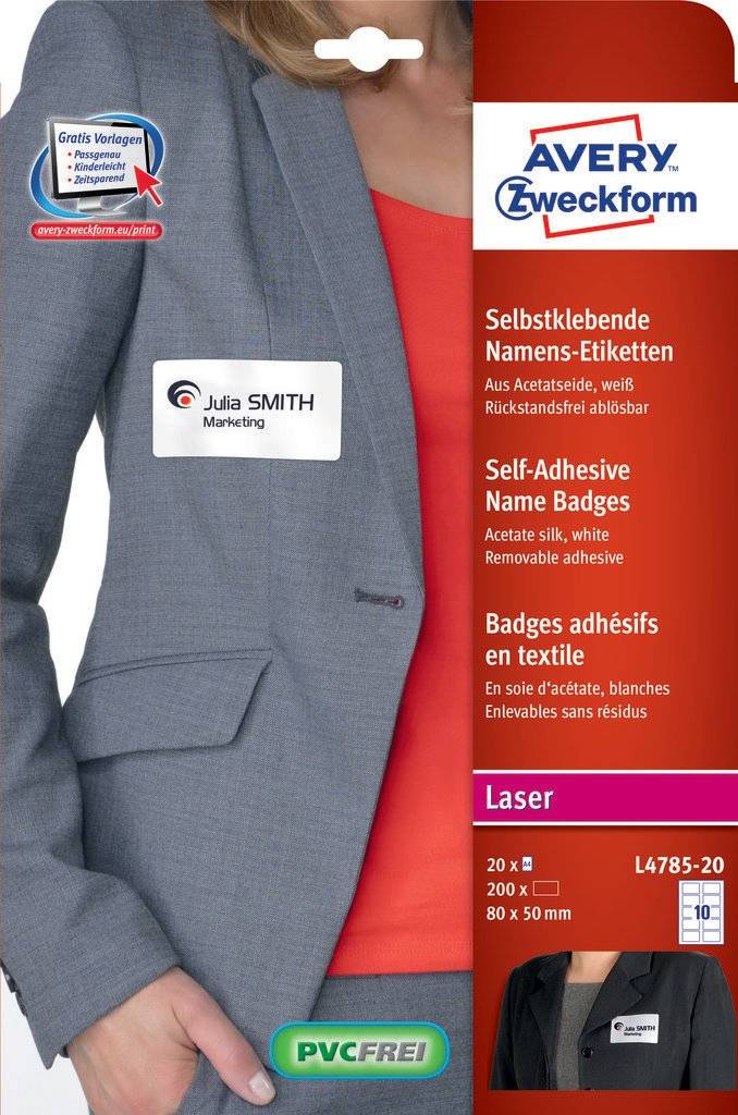 200 AVERY Zweckform Namensetiketten L4785-20 weiß 80,0 x 50,0 mm