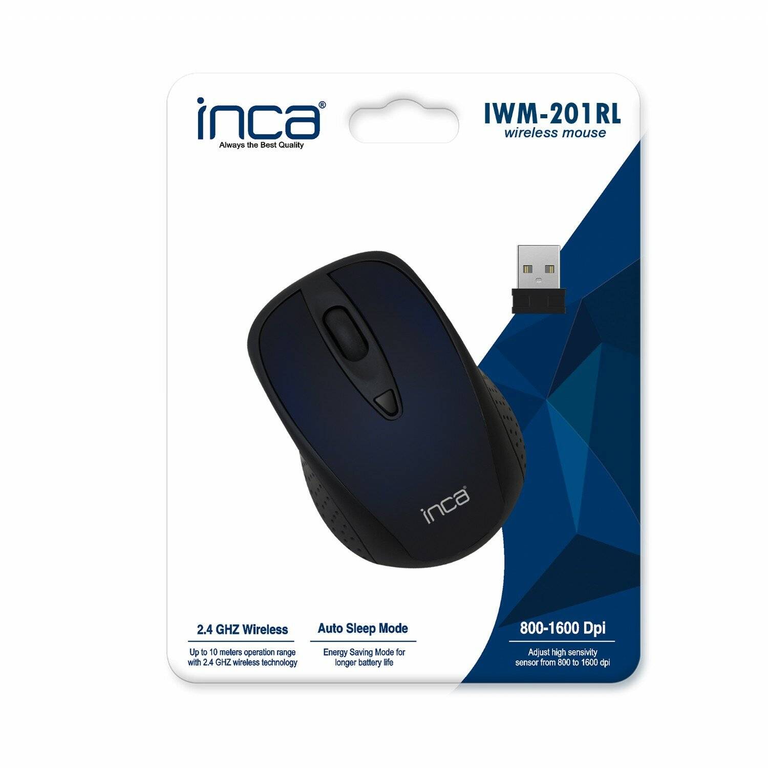 Inca IWM-201R-L Maus kabellos Bluetooth Optisch 1600 DPI Wireless Funkmaus Plug and Play Blau