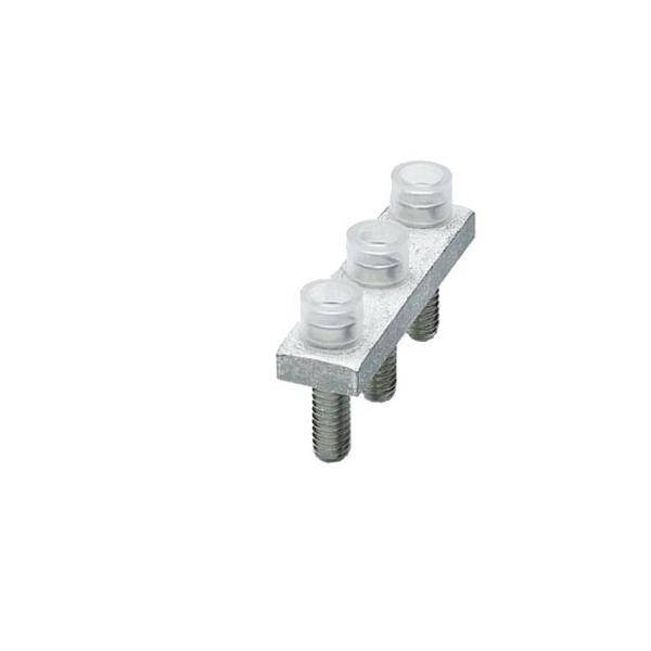 Ein Drei-Schrauben-Aluminium-Klemmanschluss zum Verbinden elektrischer Leiter, mit kompaktem und robustem Design.