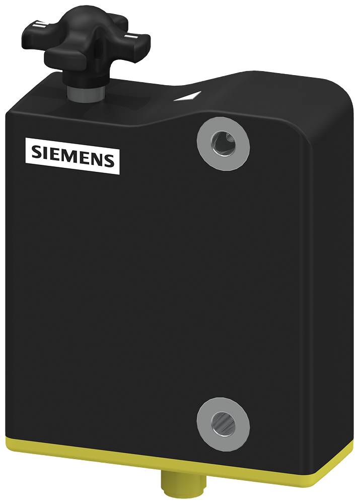 Ein schwarzes Gerät mit Siemens-Logo und zwei kreisförmigen Anschlüssen, wahrscheinlich ein Sensor oder eine elektronische Komponente, die in Automatisierungs- oder elektrischen Systemen verwendet wird.
