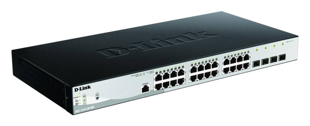 Ein D-Link-Netzwerk-Switch mit 24 Ethernet-Ports und zwei Konsolen-Ports.
