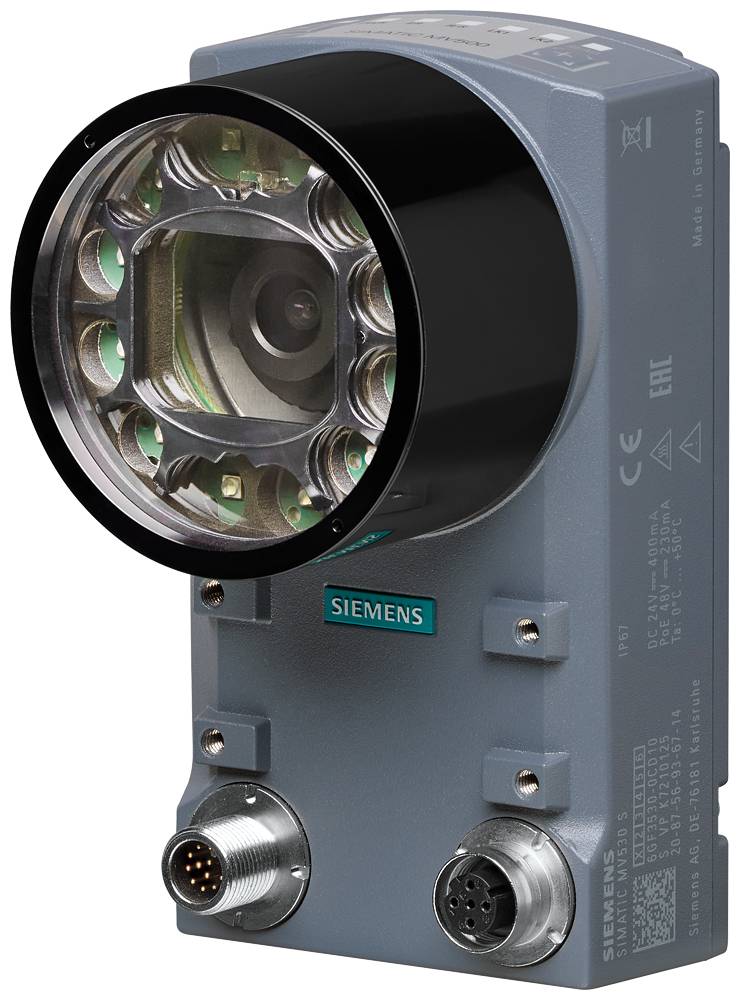 Ein industrieller Siemens-Sensor mit sichtbaren Komponenten und Verdrahtungsanschlüssen, der zur Überwachung und Automatisierung in Fertigungssystemen verwendet wird.