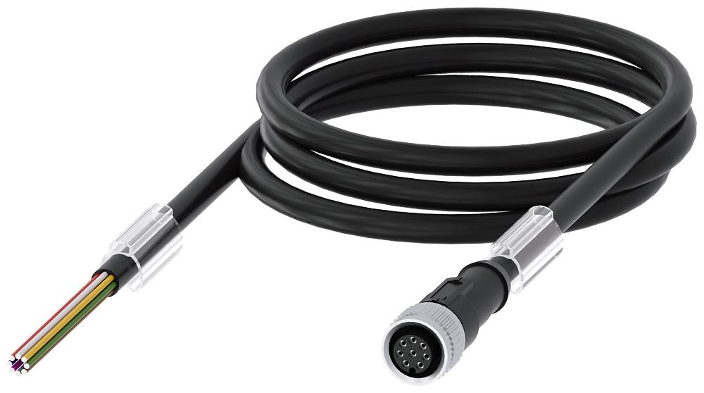 Ein schwarzes Audikabel mit einem kreisförmigen, mehrpoligen Anschluss an einem Ende und einem ähnlichen Anschluss am anderen Ende liegt aufgewickelt.