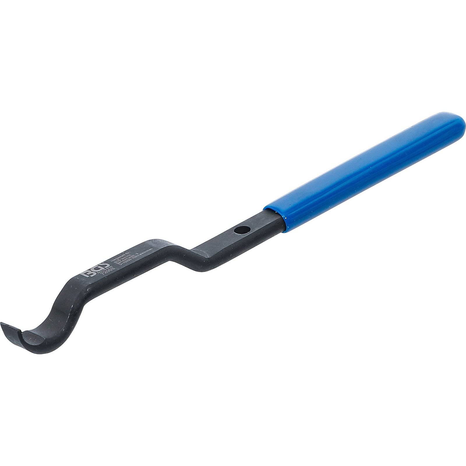 Ein blau griffiger Fliesenentferner mit einer gehakten Metallklinge, der zum Anheben und Entfernen von Fliesen entwickelt wurde.