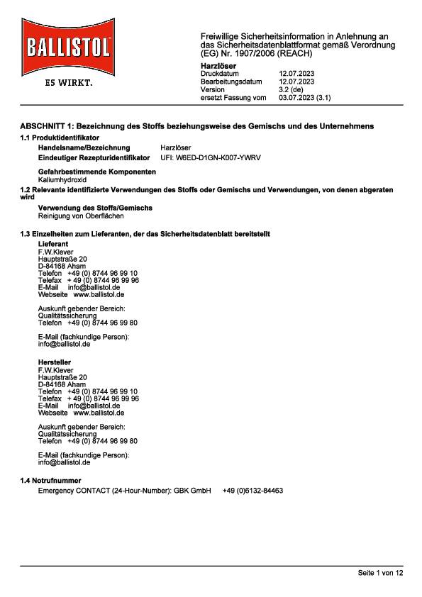 Harzlöser 5l Kanister BALLISTOL