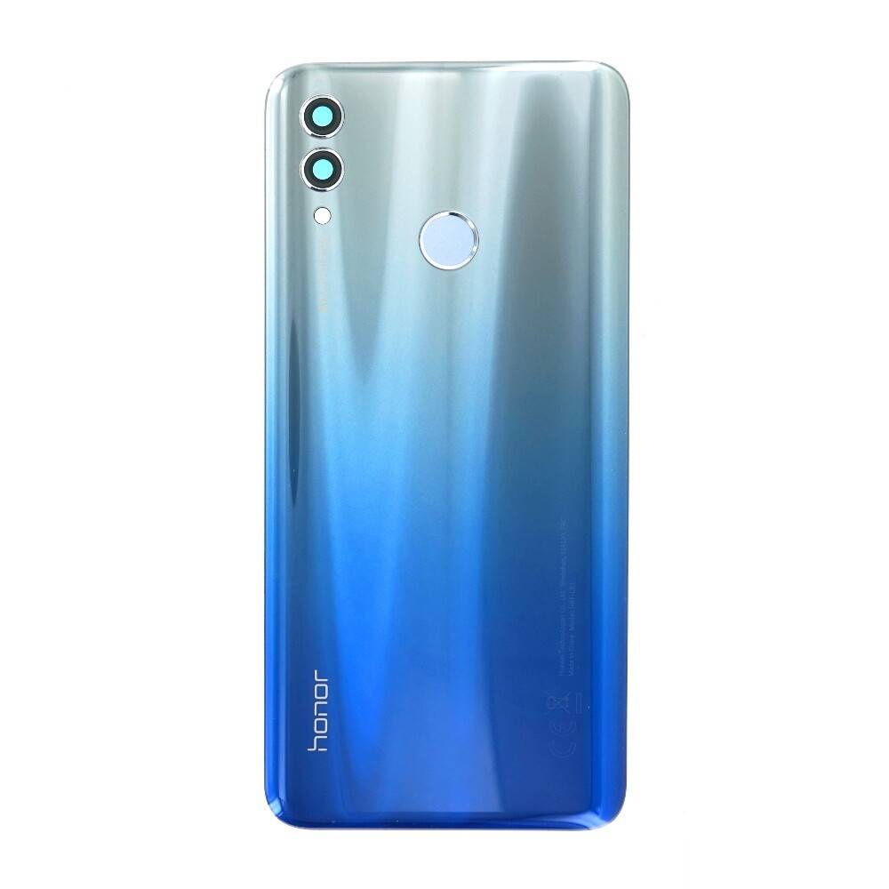 Rückseite eines blauen Farbverlauf Honor Smartphones mit Dual-Rückfahrkameras, Fingerabdruckssensor und Honor-Logo.