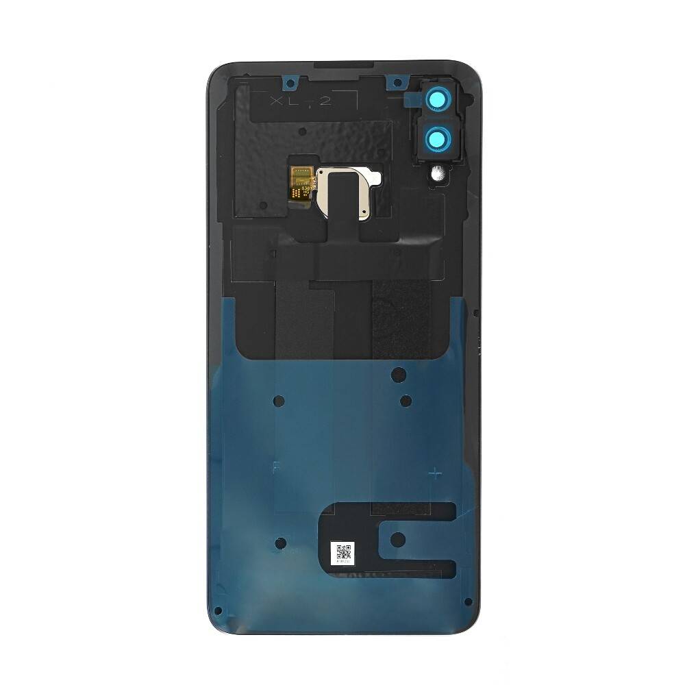 Rückseite einer Smartphone-Rückklappe/Rahmen-Baugruppe mit Ausschnitten für Dual-Kameras und interne Komponenten, isoliert auf weißem Hintergrund dargestellt.