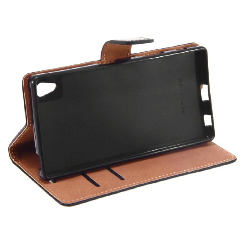 Book Case Handyhülle für Sony Xperia Z5 Schwarz Leder 4250710565238