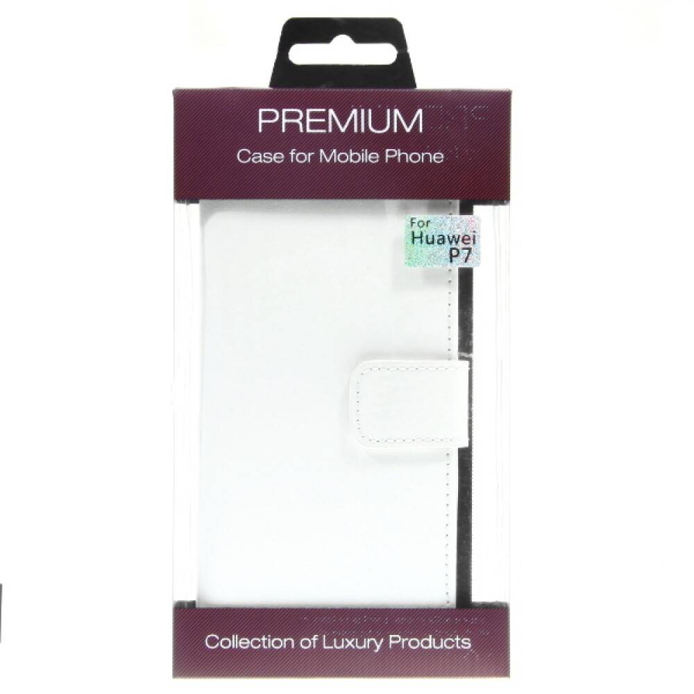 Book Case Handyhülle für Huawei P7 Weiß Lederhülle Schutztasche